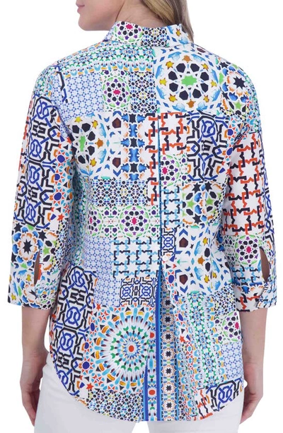 Foxcroft Kelly Print Button-up Shirt In Blue Multi