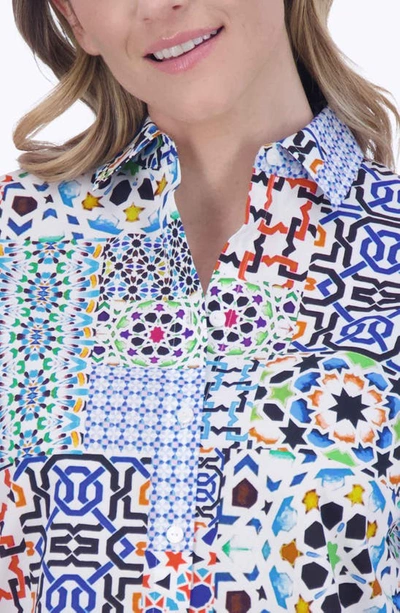 Foxcroft Kelly Print Button-up Shirt In Blue Multi