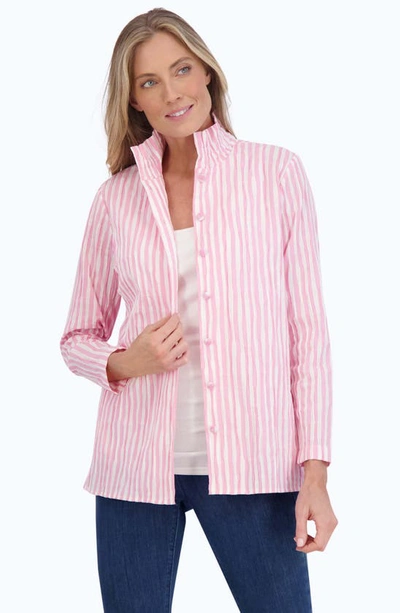 Foxcroft Carolina Gingham Crinkled Cotton Blend Button-up Shirt In Softshell Pink