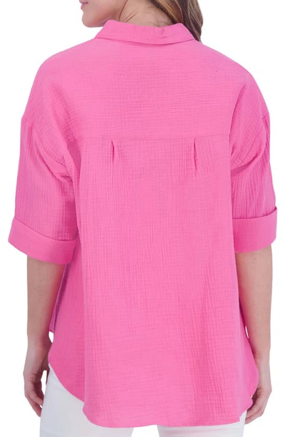 Foxcroft Joanna Cotton Gauze Button-up Shirt In Dahlia