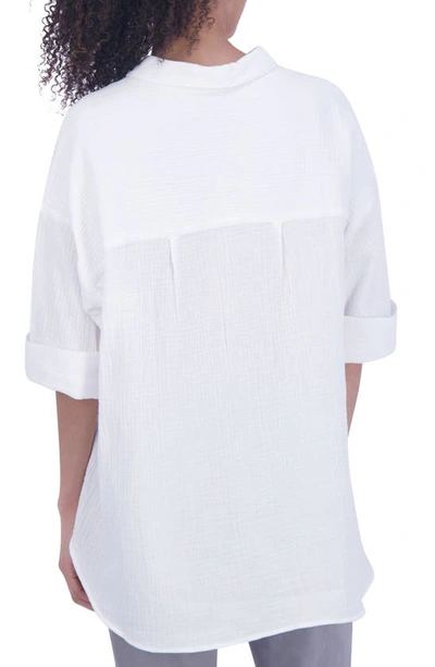 Foxcroft Joanna Cotton Gauze Button-up Shirt In White