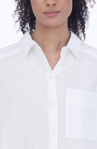 Foxcroft Joanna Cotton Gauze Button-up Shirt In White