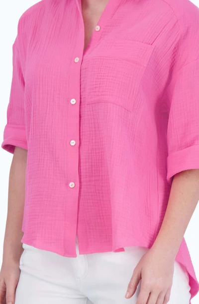 Foxcroft Joanna Cotton Gauze Button-up Shirt In Dahlia