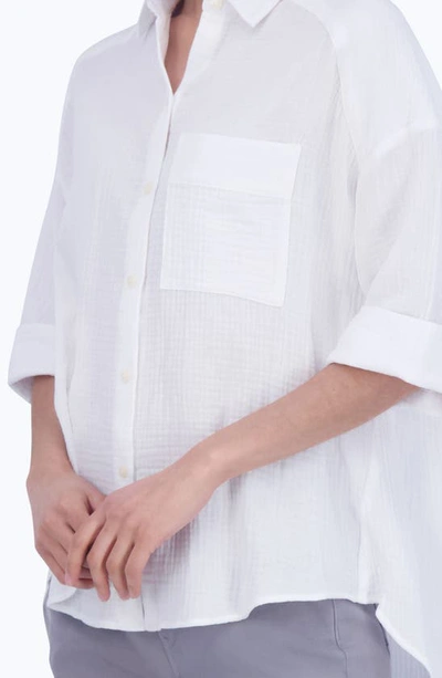 Foxcroft Joanna Cotton Gauze Button-up Shirt In White