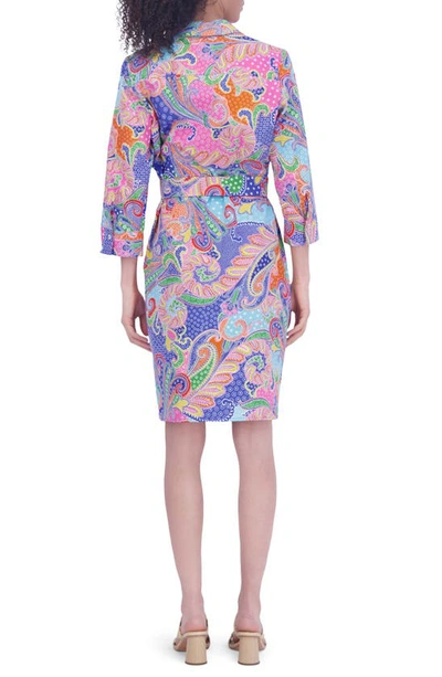 Shop Foxcroft Rocca Paisley Belted Three-quarter Sleeve Cotton Shirtdress In Multi Paisley