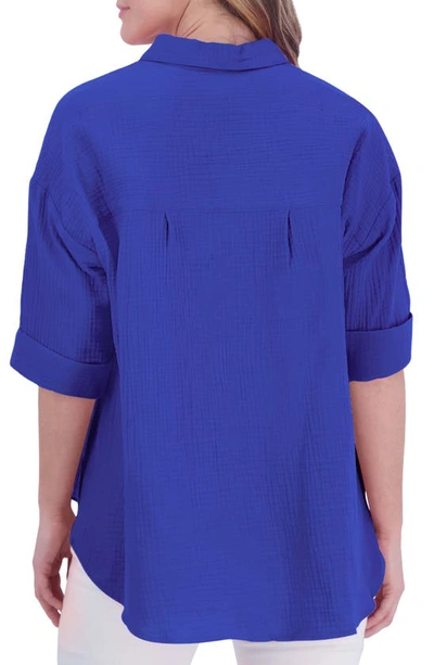 Foxcroft Joanna Cotton Gauze Button-up Shirt In Azure