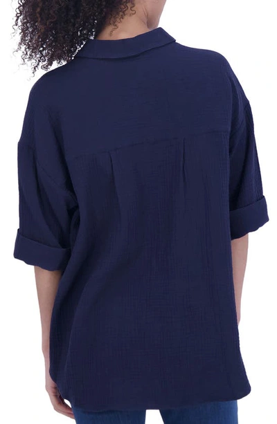 Foxcroft Sandra Cotton Blend Button-up Shirt In Navy