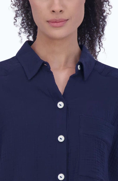 Foxcroft Sandra Cotton Blend Button-up Shirt In Navy