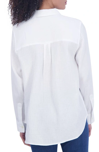 Shop Foxcroft Cotton Gauze Tunic Button-up Shirt In White