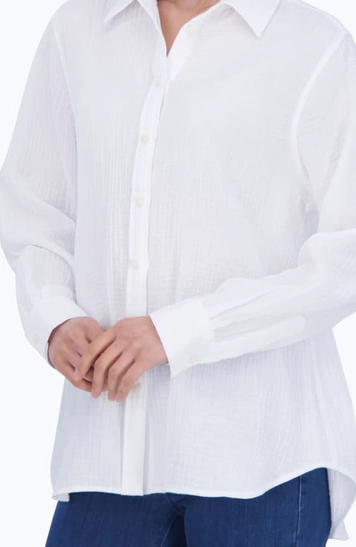 Shop Foxcroft Cotton Gauze Tunic Button-up Shirt In White