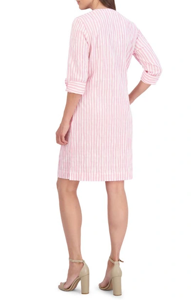 Shop Foxcroft Vena Stripe Crinkle Shift Dress In Softshell Pink