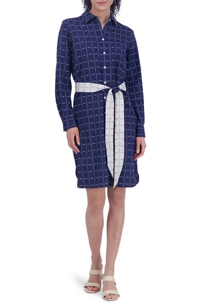 Shop Foxcroft Rocca Dot Print Long Sleeve Cotton Shirtdress In Navy