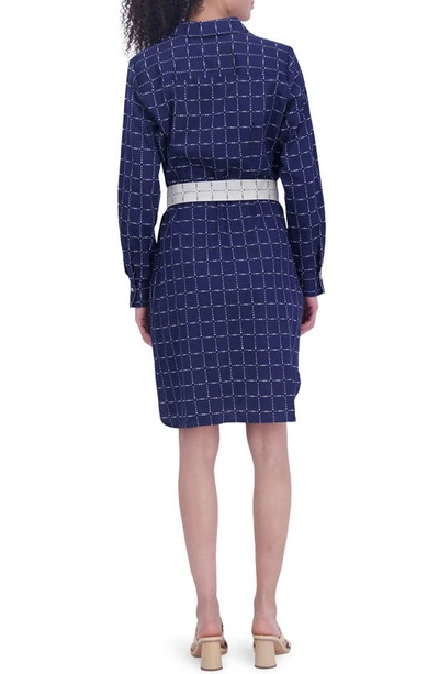 Foxcroft Rocca Dot Print Long Sleeve Cotton Shirtdress In Navy