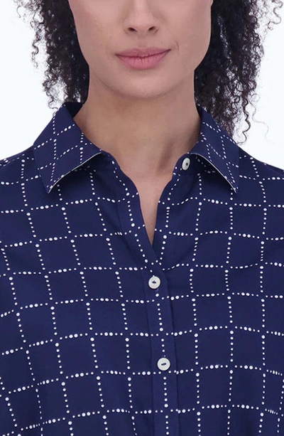 Foxcroft Rocca Dot Print Long Sleeve Cotton Shirtdress In Navy