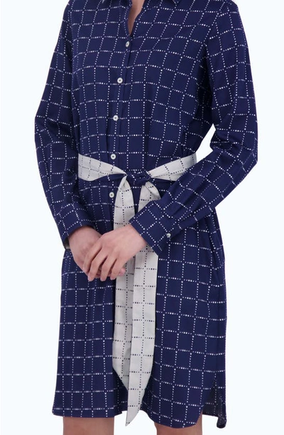Foxcroft Rocca Dot Print Long Sleeve Cotton Shirtdress In Navy