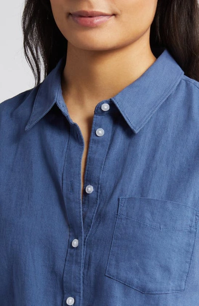 Shop Caslon Linen Blend Camp Shirt In Blue Ensign
