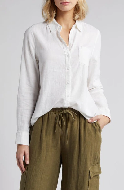 Shop Caslon (r) Linen Blend Button-up Shirt In White