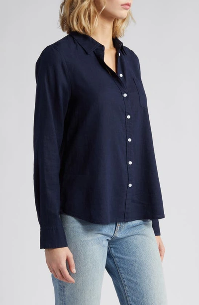 Shop Caslon Linen Blend Button-up Shirt In Navy Blazer