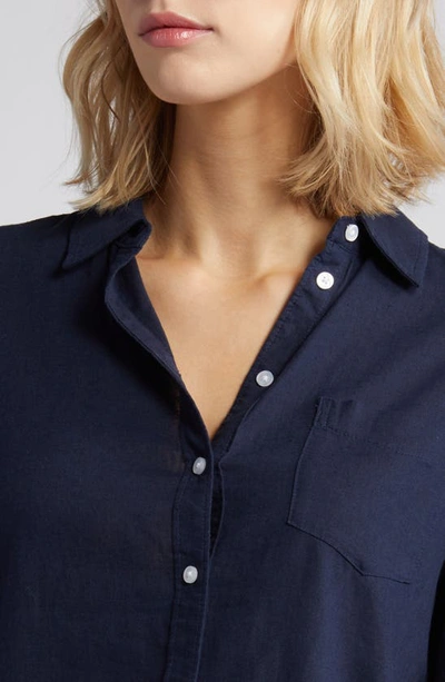 Shop Caslon Linen Blend Button-up Shirt In Navy Blazer