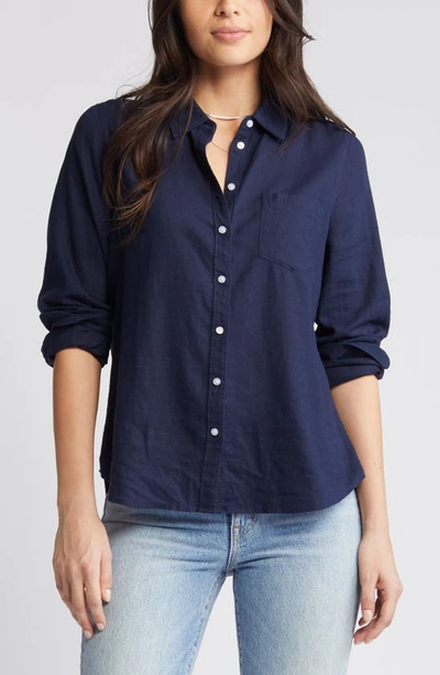 Caslon Linen Blend Button-up Shirt In Navy Blazer