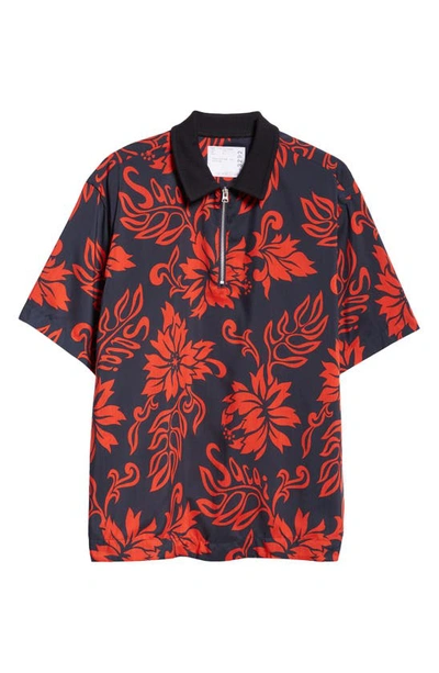 Shop Sacai Floral Print Quarter Zip Pullover In Red
