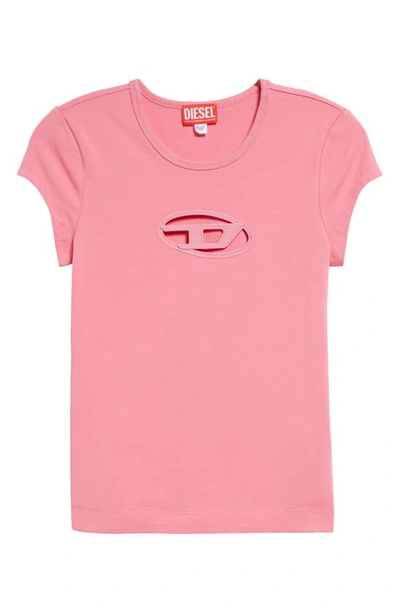 Shop Diesel T-angie Embroidered Logo Cutout T-shirt In Rose