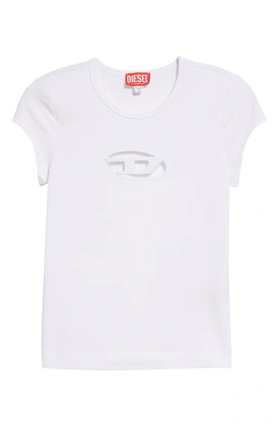 Diesel White T-shirt With Oval D Cut Out Detail In Stretch Cotton Woman In White