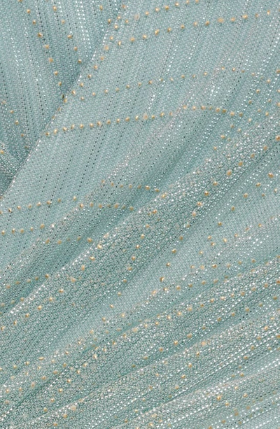 Adrianna Papell Metallic Ruffle Mesh Long Sleeve Gown In Mint Smoke