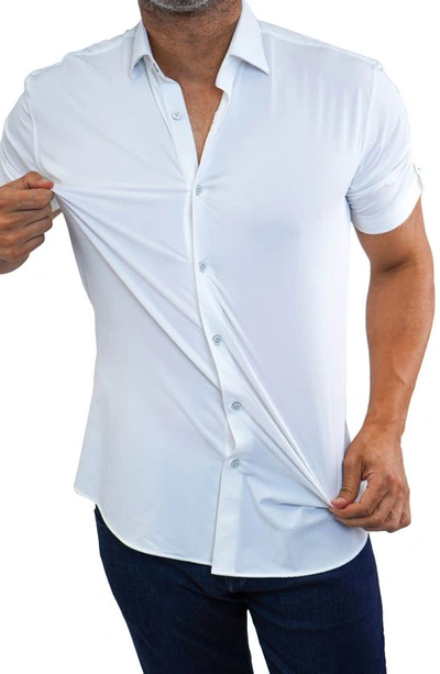 Maceoo Galileo Stretchcore Short Sleeve Performance Button-up Shirt In White
