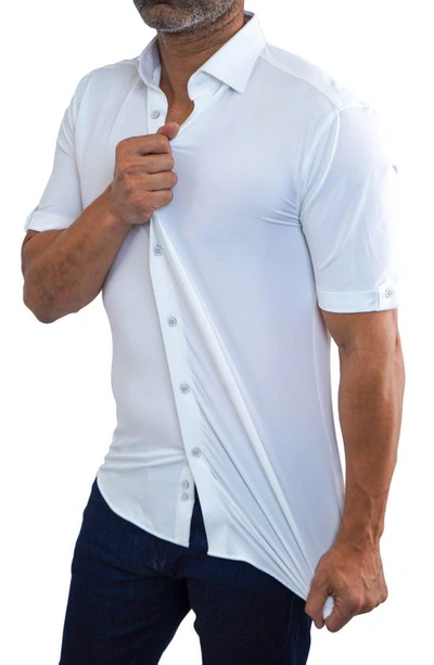 Maceoo Galileo Stretchcore Short Sleeve Performance Button-up Shirt In White