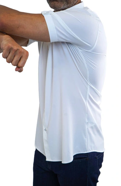 Maceoo Galileo Stretchcore Short Sleeve Performance Button-up Shirt In White