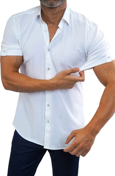 Maceoo Galileo Stretchcore Short Sleeve Performance Button-up Shirt In White