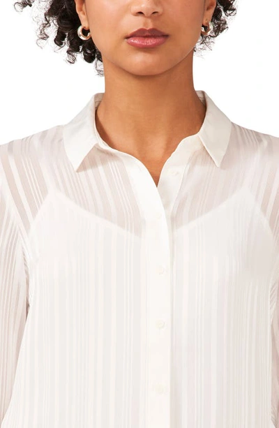 Halogen Variegated Tonal Stripe Button-up Tunic Shirt In New Ivory