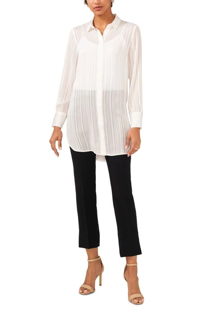 Halogen Variegated Tonal Stripe Button-up Tunic Shirt In New Ivory