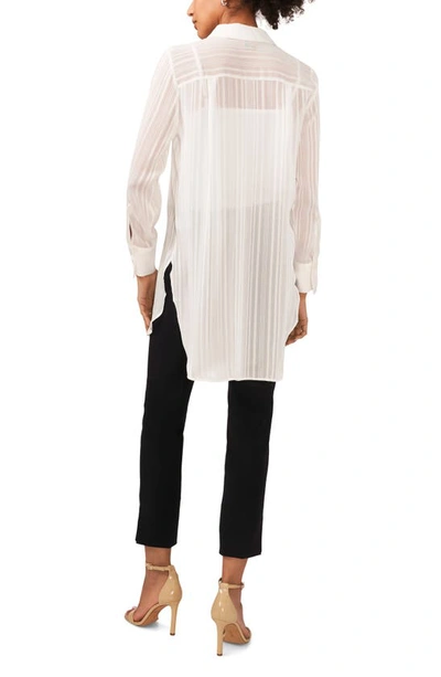 Halogen Variegated Tonal Stripe Button-up Tunic Shirt In New Ivory