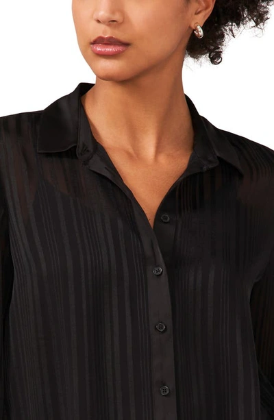 Shop Halogen (r) Variegated Tonal Stripe Button-up Tunic Shirt In Rich Black