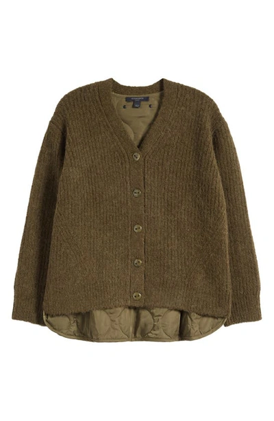 Shop Allsaints Hopper Cardigan With Quilted Lining In Khaki Green