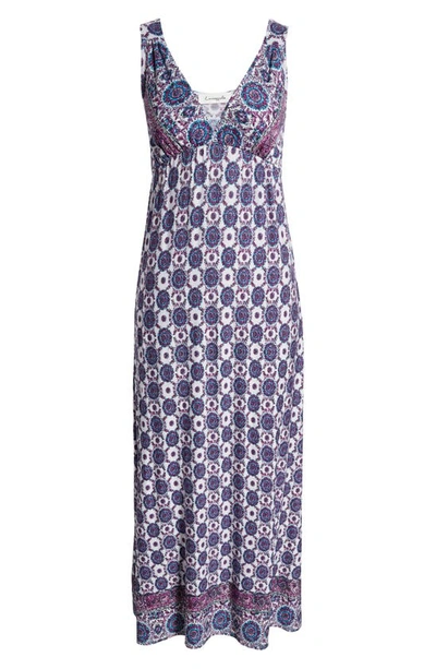 Shop Loveappella Border Print Sleeveless Jersey Maxi Dress In Violet