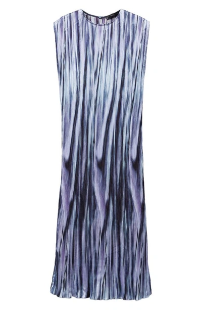 Shop Mango Tie Dye Stripe Pleated Midi Dress In Blue