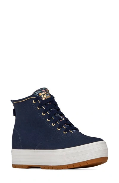 Shop Keds ® X Rifle Paper Co. High Top Platform Sneaker In Navy Canvas