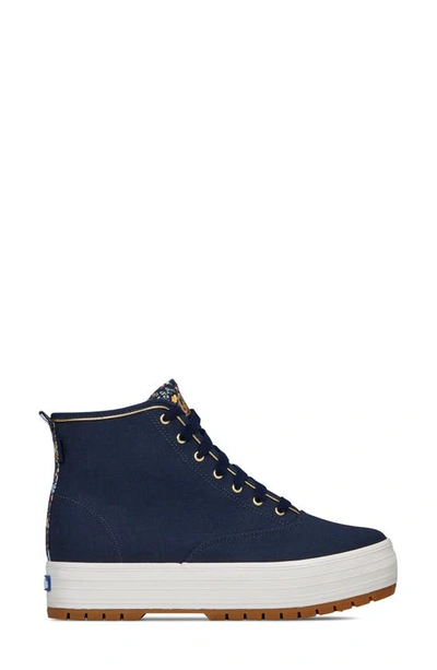 Shop Keds ® X Rifle Paper Co. High Top Platform Sneaker In Navy Canvas