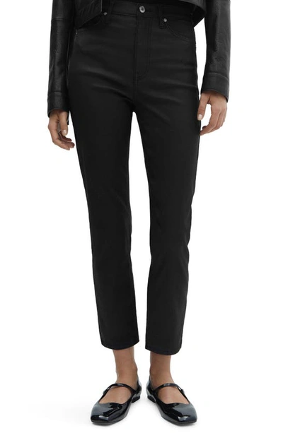 Mango Cropped Slim-fit Trousers Black In Black