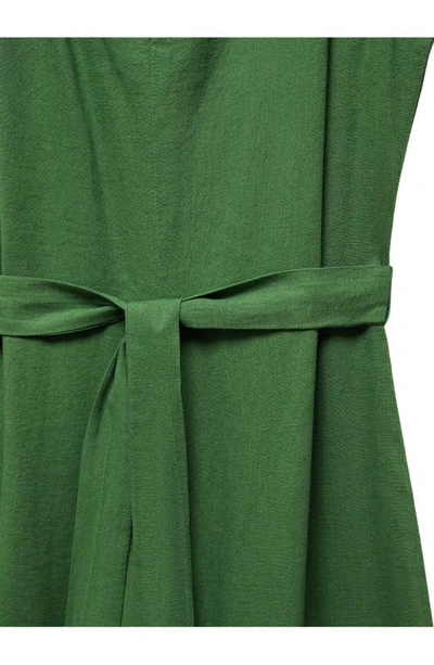 Shop Mango Belted Linen Blend Jumpsuit In Green