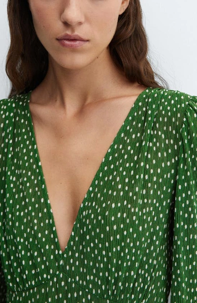 Shop Mango Polka Dot Long Sleeve Midi Dress In Green