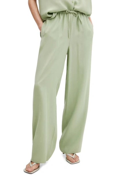 Shop Mango Wide Leg Drawstring Pants In Green