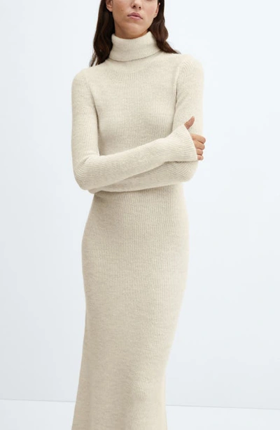 Shop Mango Turtleneck Long Sleeve Sweater Dress In Ecru