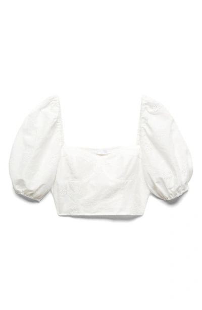 Shop Mango Puff Sleeve Broderie Anglaise Crop Top In White