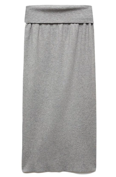 Shop Mango Knit Midi Skirt In Medium Heather Grey