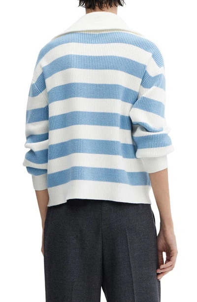 Shop Mango Stripe Rib Half Zip Sweater In Sky Blue