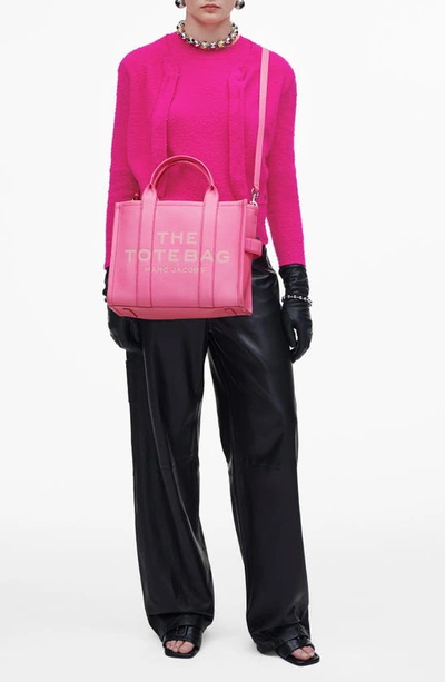 Shop Marc Jacobs The Leather Medium Tote Bag In Petal Pink